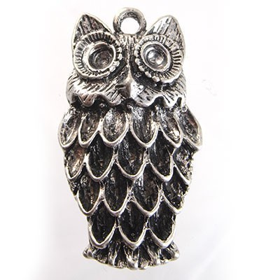 Cast Metal Pendant Owl Wize 3D 49x27mm (1) Antique Silver