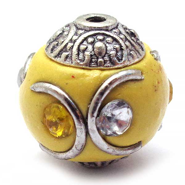 Kashmiri Style Beads Round 15mm (1) Style 009F Yellow