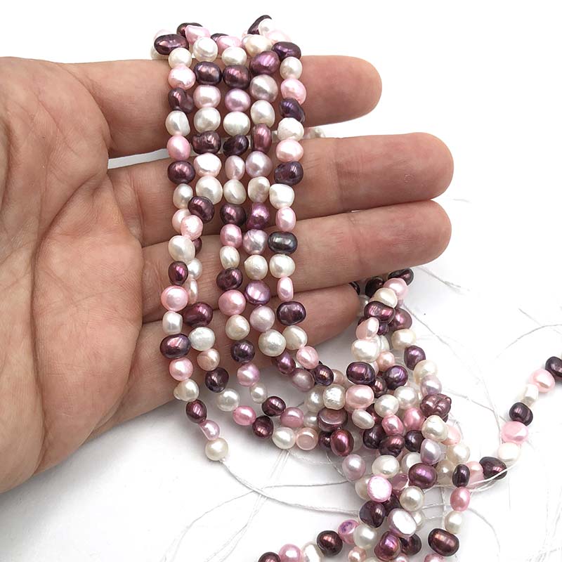 Pearl Cultured Baroque Freshwater Coloured 6mm - 1 strand - 001 Pink, Burgundy & White