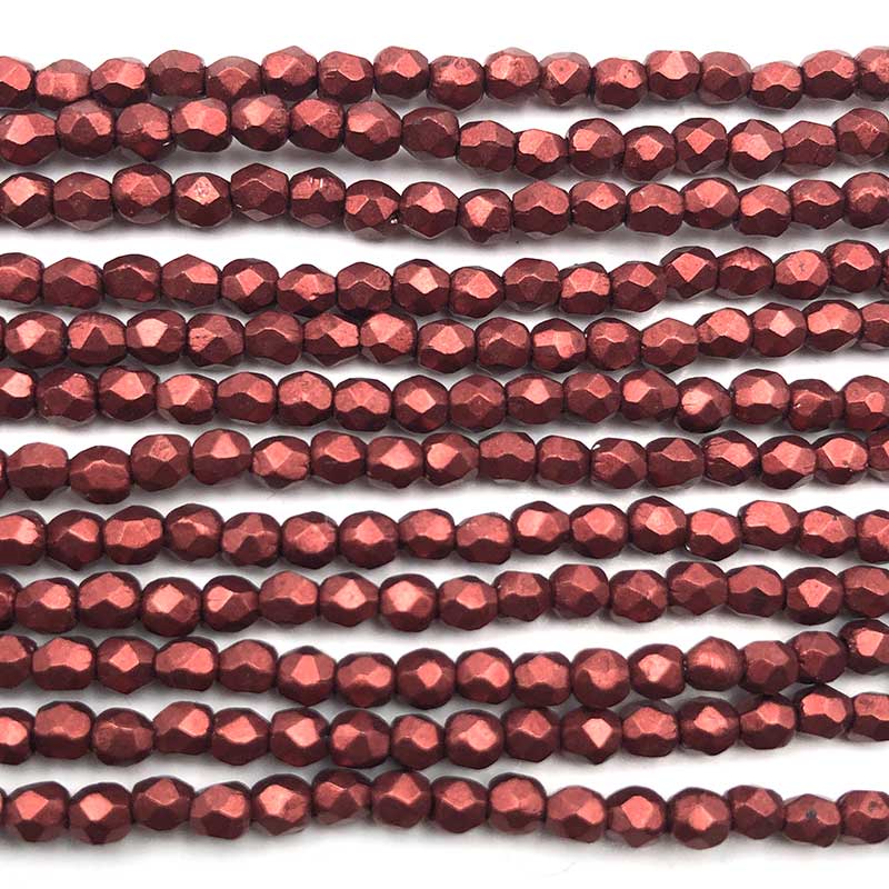 Czech Faceted Round Firepolished Glass Beads 3mm (50) ColorTrends: Saturated Metallic Merlot