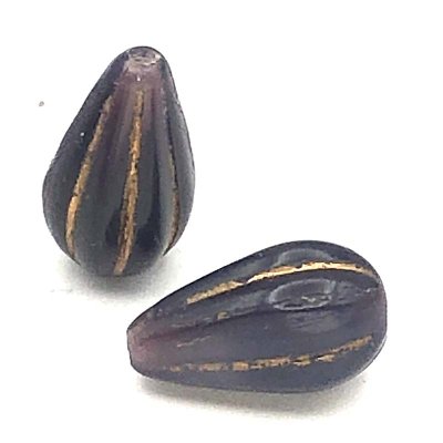 Czech Glass Beads Drop Melon 13x8mm (10) Deep Purple Opaline w/ Dark Bronze Wash