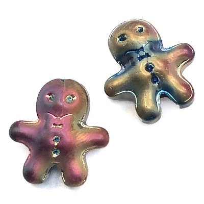Glass Beads Ginger Bread Man 15x14mm (42) Electroplated Rainbow Brown Gold