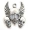 Cast Metal Pendant Skull Three w/Wings (15) Antique Silver