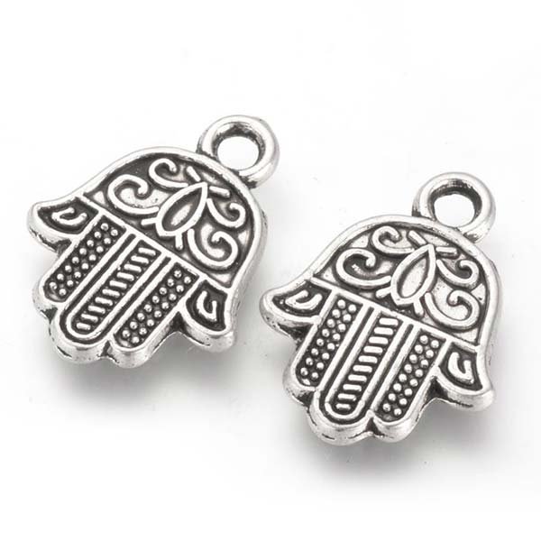 Cast Metal Charm Hamsa Hand Small Double Sided 17x13mm (10) Antique Silver