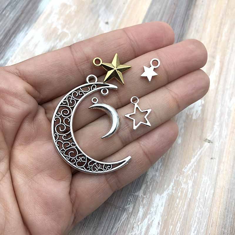 Cast Metal Charm Moon Solid Small 18x11x4mm (10) Antique Silver