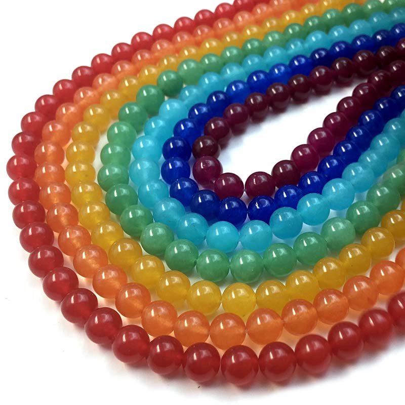 Jade Coloured Beads Round 8mm (Seven Strands) Chakra Mix