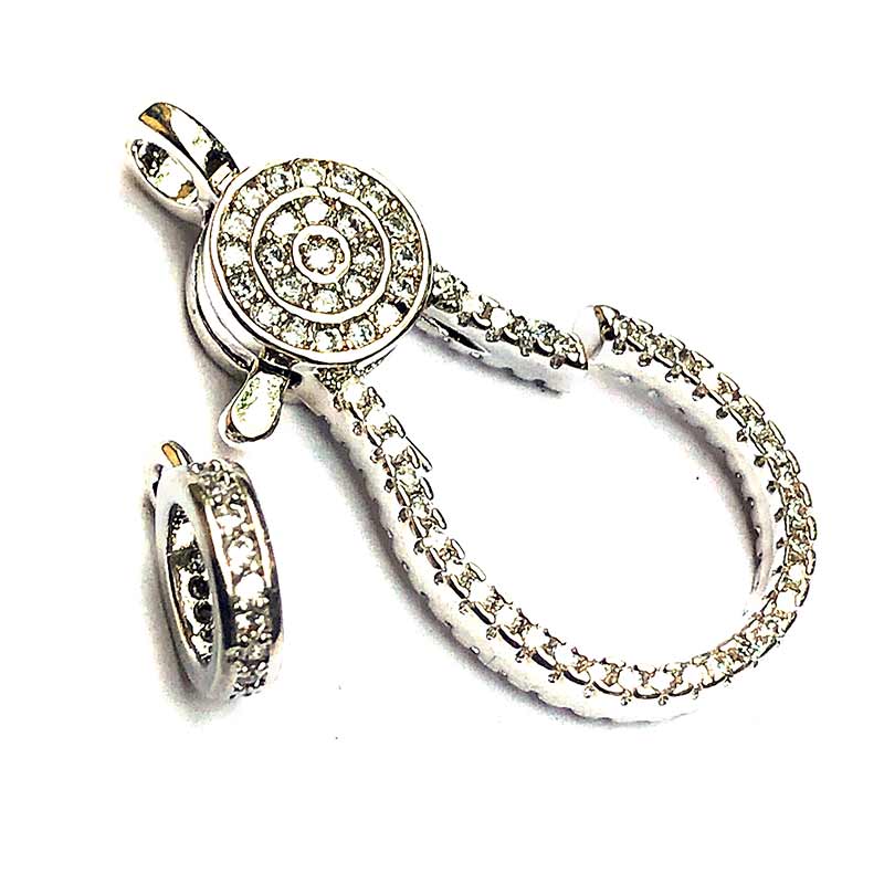 C&T Lobster Clasp w/Ring Brass Micro Pave Cubic Zirconia Large 28x12mm (1) Silver Platinium