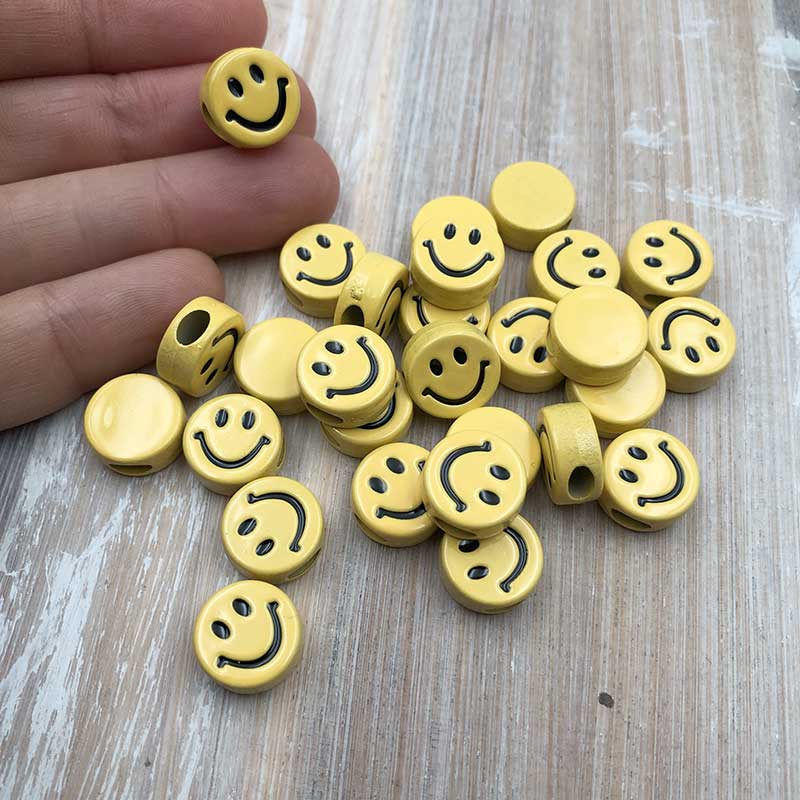 Acrylic Bead w/Enamel Smiley Face 12mm (20) Yellow