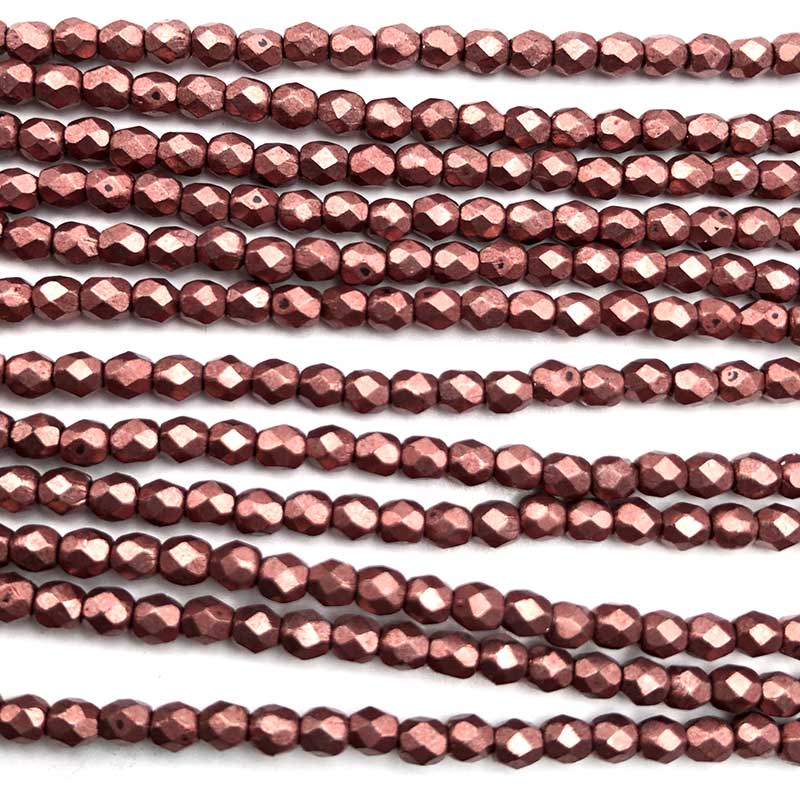 Czech Faceted Round Firepolished Glass Beads 3mm (50) ColorTrends: Saturated Metallic Grenadine