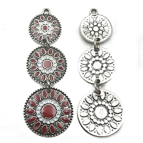 Cast Metal Charm Circles Three 55x19mm (1) Style 001 Red Silver