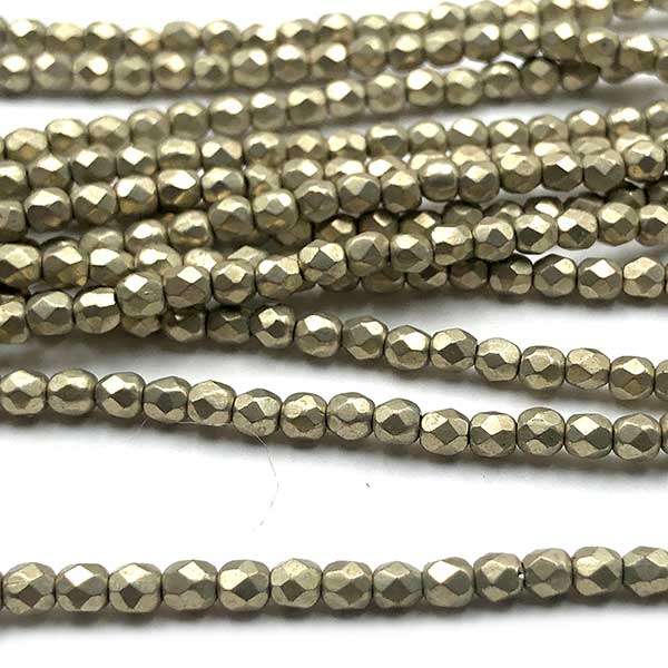Czech Faceted Round Firepolished Glass Beads 3mm (50) ColorTrends: Sueded Gold Cloud Dream