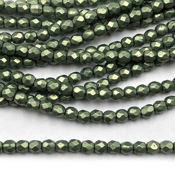 Czech Faceted Round Firepolished Glass Beads 3mm (50) ColorTrends: Sueded Gold Fern