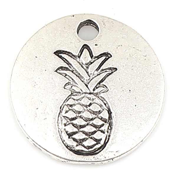Cast Metal Charm Coin Flat Engraved Pineapple 12mm (10) Antique Silver