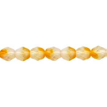 Czech Faceted Round Firepolished Glass Beads 6mm (25) Butterscotch/Milky White
