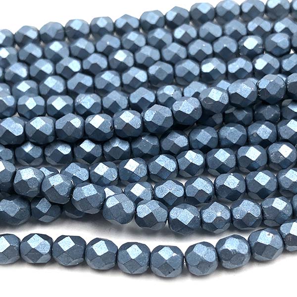 Czech Faceted Round Firepolished Glass Beads 6mm (25) ColorTrends: Saturated Metallic Bluestone