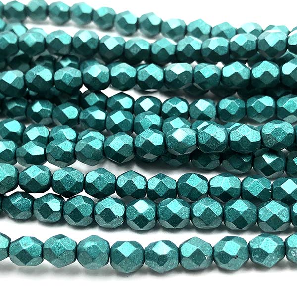 Czech Faceted Round Firepolished Glass Beads 6mm (25) ColorTrends: Saturated Metallic Forest Biome