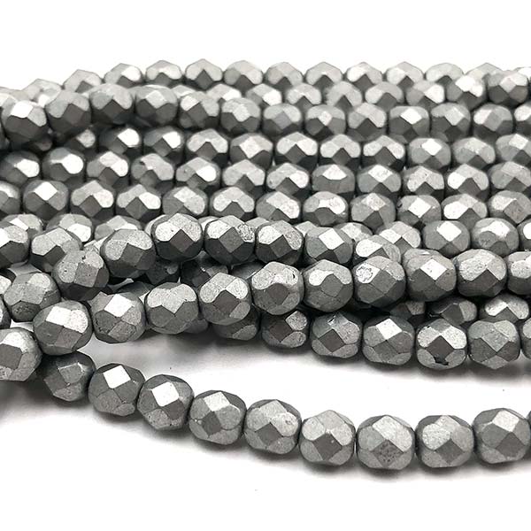 Czech Faceted Round Firepolished Glass Beads 6mm (25) ColorTrends: Saturated Metallic Frost Gray