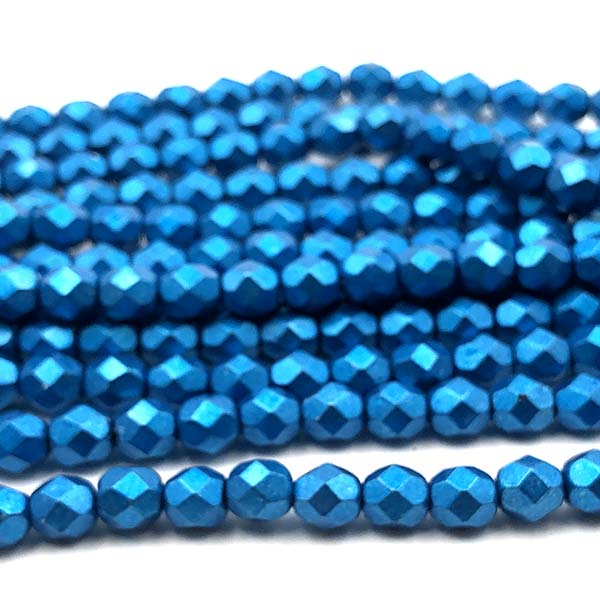 Czech Faceted Round Firepolished Glass Beads 6mm (25) ColorTrends: Saturated Metallic Galaxy Blue
