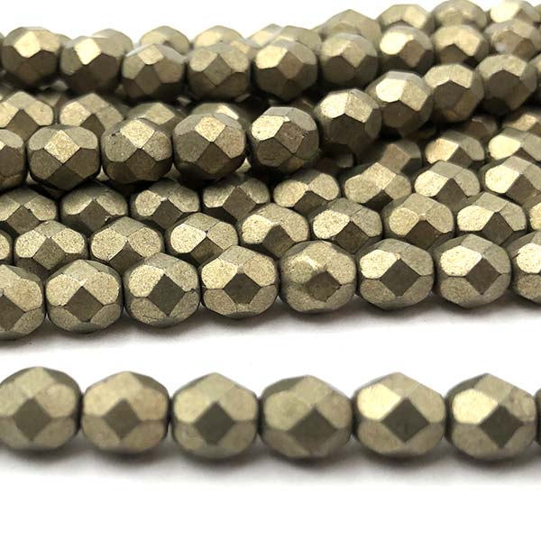 Czech Faceted Round Firepolished Glass Beads 6mm (25) ColorTrends: Saturated Metallic Golden Lime