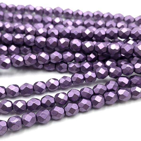 Czech Faceted Round Firepolished Glass Beads 6mm (25) ColorTrends: Saturated Metallic Grapeade