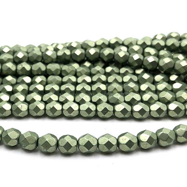 Czech Faceted Round Firepolished Glass Beads 6mm (25) ColorTrends: Saturated Metallic Greenery