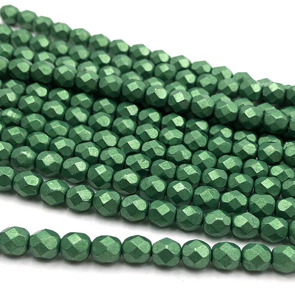 Czech Faceted Round Firepolished Glass Beads 6mm (25) ColorTrends: Saturated Metallic Kale