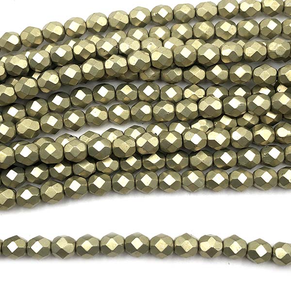 Czech Faceted Round Firepolished Glass Beads 6mm (25) ColorTrends: Saturated Metallic Limelight