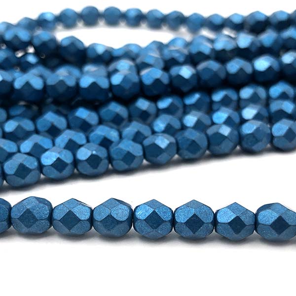 Czech Faceted Round Firepolished Glass Beads 6mm (25) ColorTrends: Saturated Metallic Marina