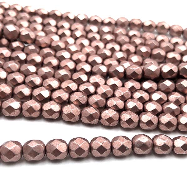 Czech Faceted Round Firepolished Glass Beads 6mm (25) ColorTrends: Saturated Metallic Pale Dogwood