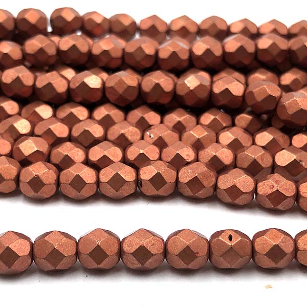 Czech Faceted Round Firepolished Glass Beads 6mm (25) ColorTrends: Saturated Metallic Russet Orange