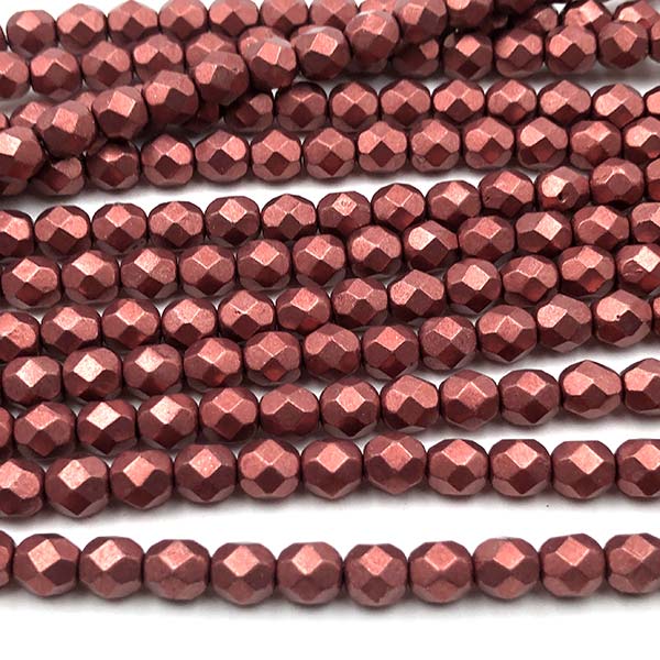 Czech Faceted Round Firepolished Glass Beads 6mm (25) ColorTrends: Saturated Metallic Valiant Poppy