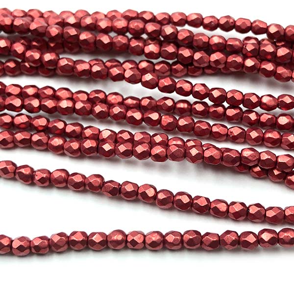 Czech Faceted Round Firepolished Glass Beads 3mm (50) ColorTrends: Sueded Gold Samba Red