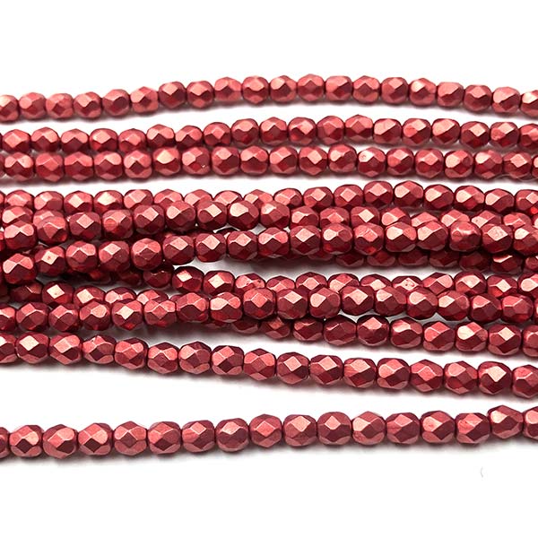Czech Faceted Round Firepolished Glass Beads 4mm (50) ColorTrends: Sueded Gold Samba Red