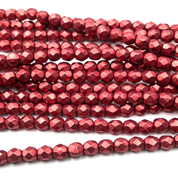Czech Faceted Round Firepolished Glass Beads 6mm (25) ColorTrends: Sueded Gold Samba Red