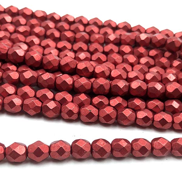 Czech Faceted Round Firepolished Glass Beads 6mm (25) ColorTrends: Saturated Metallic Cranberry