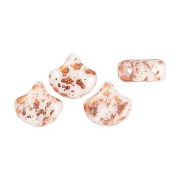 Matubo Ginkgo Leaf Bead 2-Hole Tube 7.5mm Copper Splash - White PB399-87-94412WH