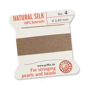 Griffin Natural Silk Beading Cord & Needle Size 4 0.6mm (2 Metres) Beige