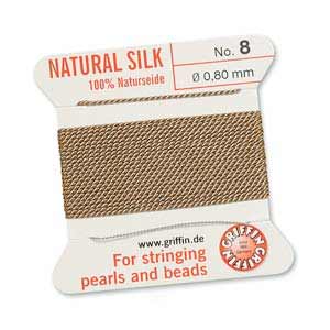 Griffin Natural Silk Beading Cord & Needle Size 8 0.8mm (2 Metres) Beige