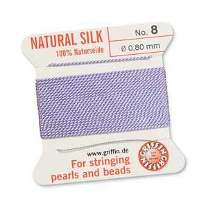 Griffin Natural Silk Beading Cord & Needle Size 8 0.8mm (2 Metres) Lilac