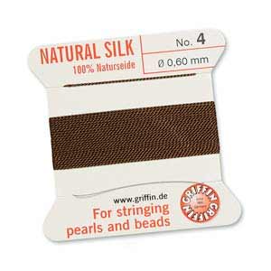 Griffin Natural Silk Beading Cord & Needle Size 4 0.6mm (2 Metres) Brown