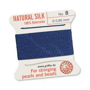 Griffin Natural Silk Beading Cord & Needle Size 8 0.8mm (2 Metres) Dark Blue