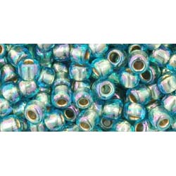 Japanese Toho Seed Beads Tube Round 6/0 Gold-Lined Rainbow Aqua TR-06-995