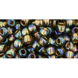 Japanese Toho Seed Beads Tube Round 6/0 Gold-Lined Rainbow Black Diamond TR-06-999