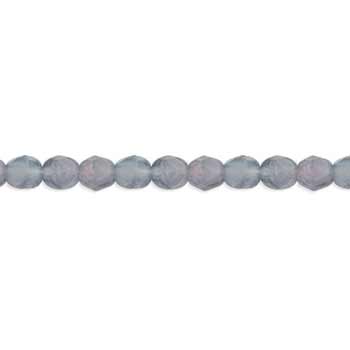 Czech Faceted Round Firepolished Glass Beads 4mm (50) HurriCane Glass - Milky Blue-Gray/Pink