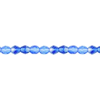 Czech Faceted Round Firepolished Glass Beads 4mm (50) HurriCane Glass - Sapphire Sky