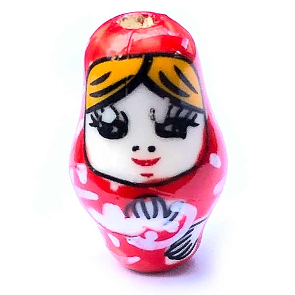 Porcelain Beads Russian Matryoshka Doll 22mm (1) Red 