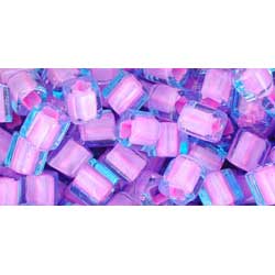 Japanese Toho Seed Beads 4mm Cube Inside-Color Aqua/Bubble Gum Pink-Lined TC-04-937