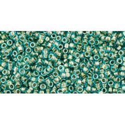 Japanese Toho Seed Beads Tube Round 15/0 Inside-Color Aqua/Gold-Lined TR-15-284