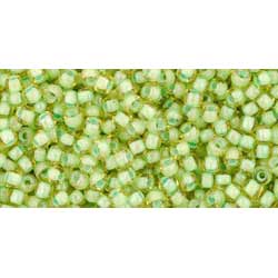 Japanese Toho Seed Beads Tube Round 11/0 Inside-Color Jonquil/Mint Julep-Lined TR-11-945