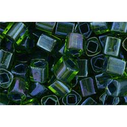 Japanese Toho Seed Beads 4mm Cube Inside-Color Peridot/Emerald-Lined TC-04-249